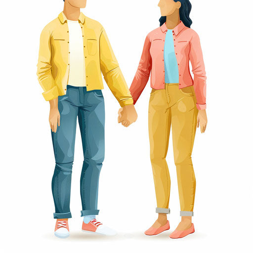 Realistic clipart of people holding hands on flat white background, bright colors and smooth finishes