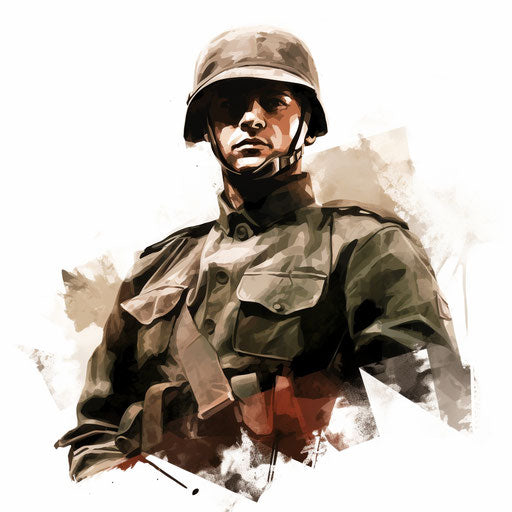 Soldier in the style of Chiaroscuro Art, on white background