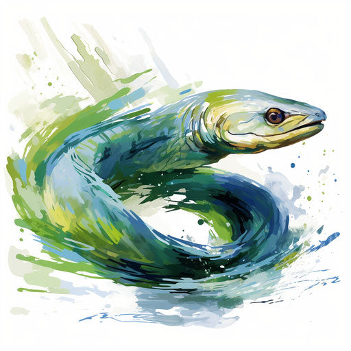 Eel clipart in the style of Impressionistic Art, on a white background