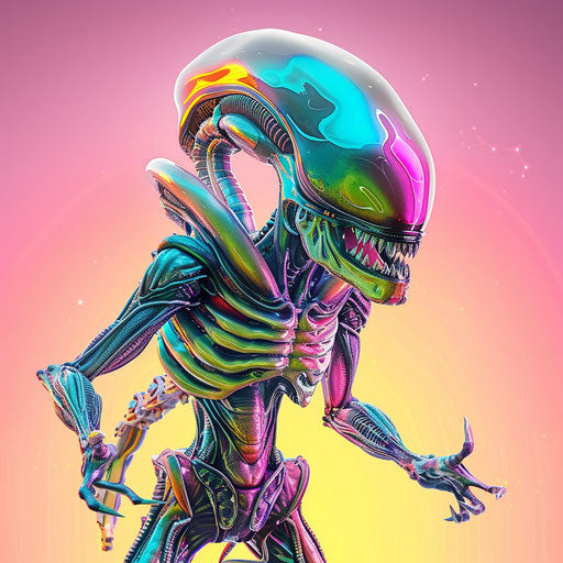 Alien clipart in photo realistic style with flat random color background