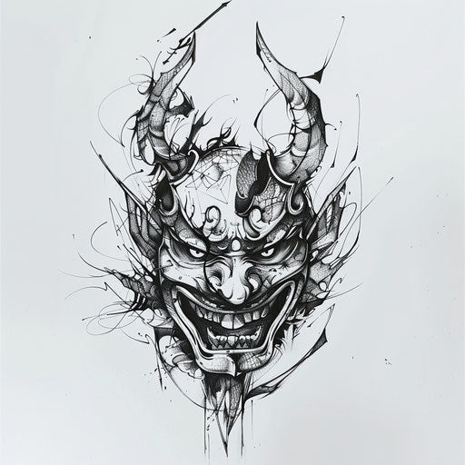 Contemporary flat tattoo of a Hannya mask
