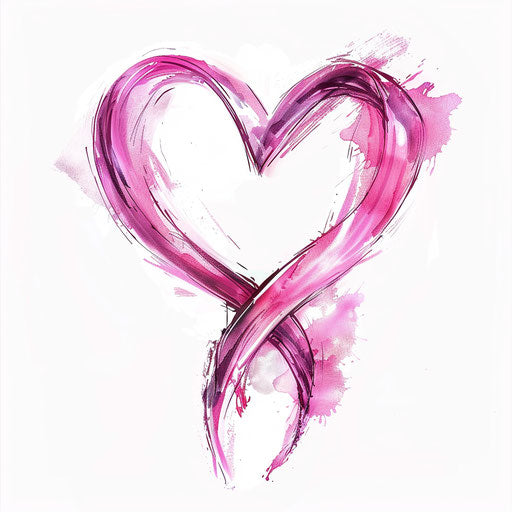 Pink heart-shaped ribbon - tattoo on white canvas