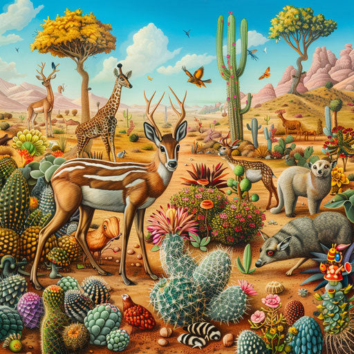 Desert animals adapting to arid landscape at midday