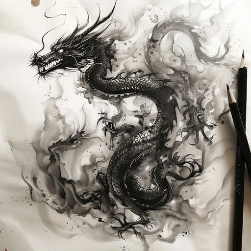 Black dragon transforming into dark smoke