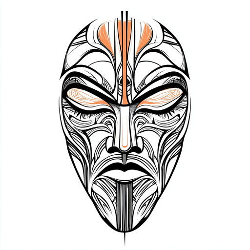 Maori face tattoo with sharp lines on white background