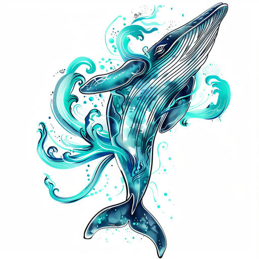 Blue and teal whale tattoo sketch illustration