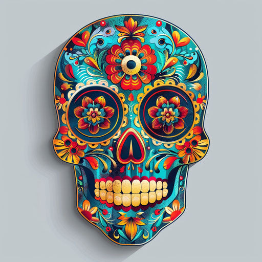 Flat tattoo sketch of a Calavera with vibrant patterns