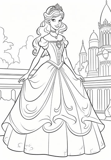 Princess coloring pages to print, in the style of frontal perspective, cartoony, playful