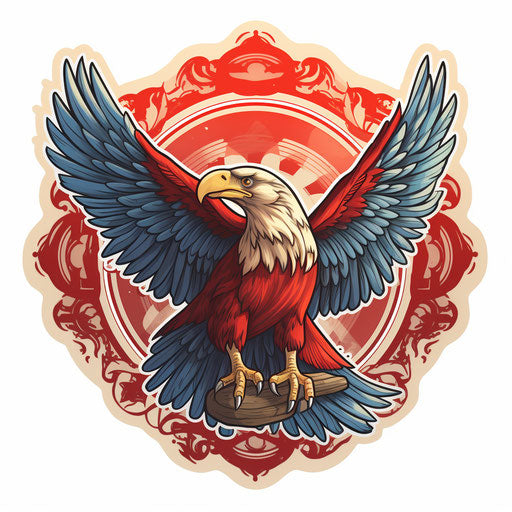 Eagle sticker on American flag, classic tattoo style