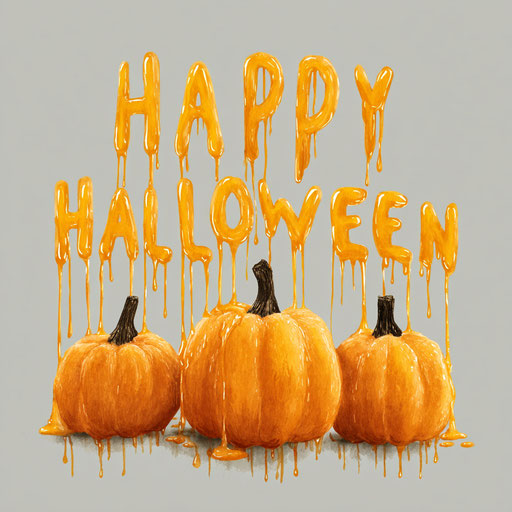 Three pumpkins with the words 'HAPPY HALLOWEEN'