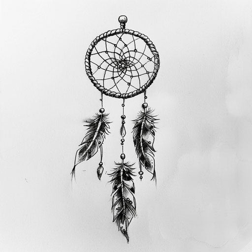 Sketch of a delicate dreamcatcher with feathers and beads