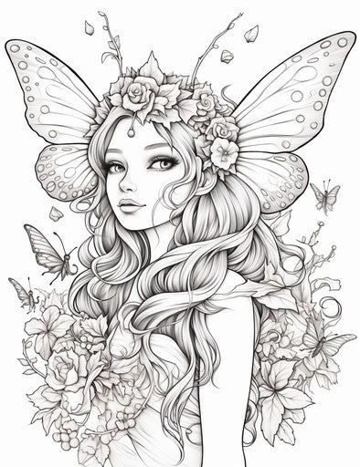 Elf with wings and butterflies, dolly kei style, insects