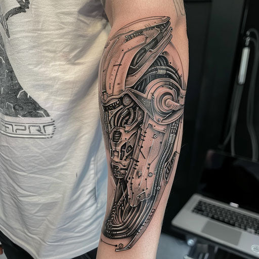 Human-machine integration tattoo with cybernetic elements
