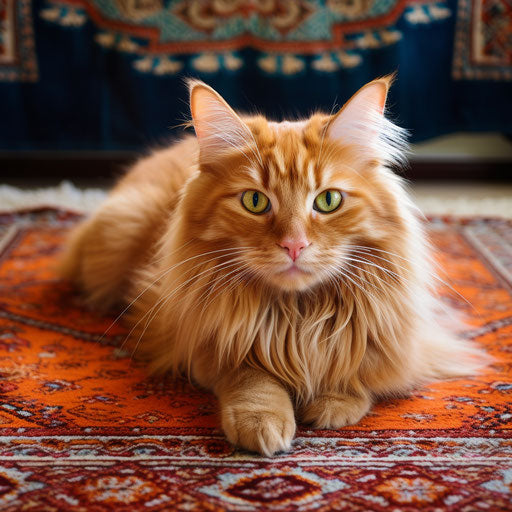 Ginger cat lying on a carpet