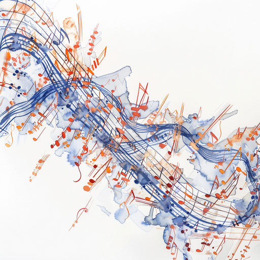 Cascade of small music notes, watercolor style