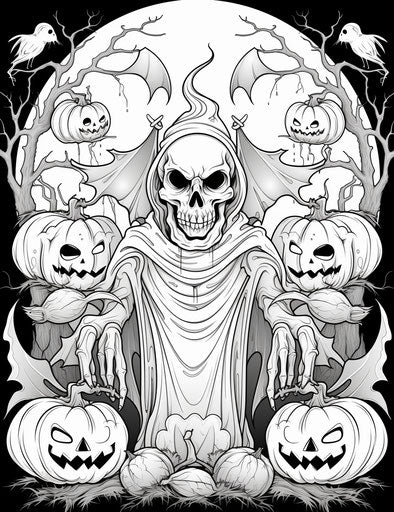 Cosmic ghosts and bats on a Halloween coloring page