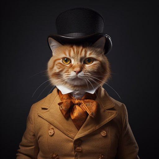 Orange cat dressed as a man