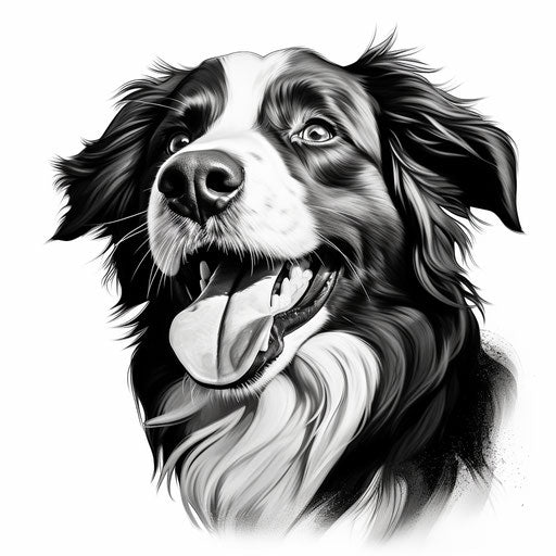 Black and white dog design illustration, strong facial expression style