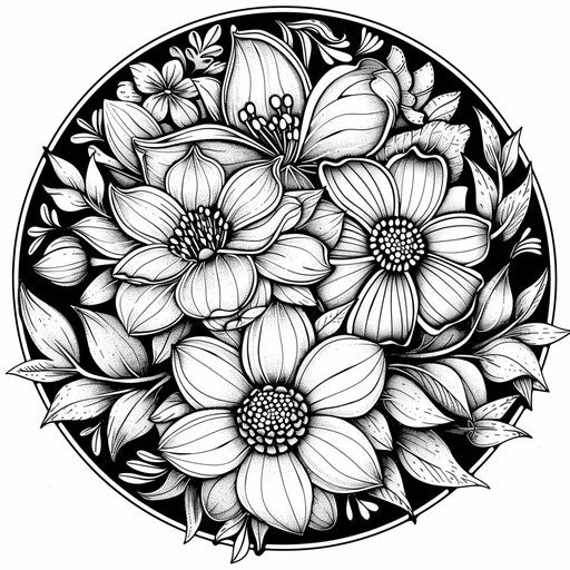 Black and white coloring page, delicate details, muted tones