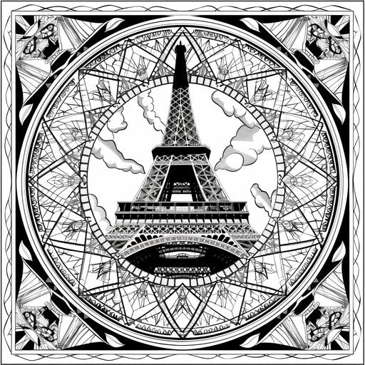 Intricate mandala with Eiffel Tower at center