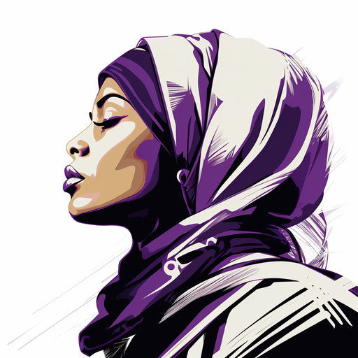 Egyptian woman with white scarf, graphic black outlines