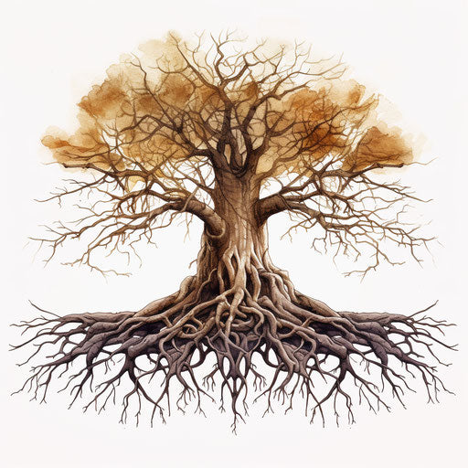 Roots in Oil painting style on white background