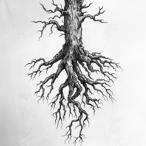 Bold sketch of a thick root with rugged, textured details