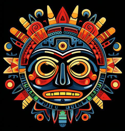 Tribal face in circle shape, Aztec art style