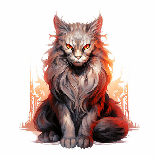 Gray cat on lap, airbrush art style, light brown and maroon, princesscore, white background, manticore, high definition, rtx on