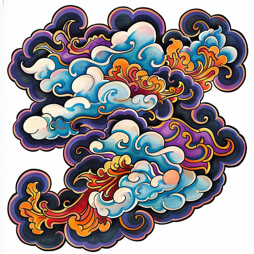 Neo-traditional cloud tattoo with vibrant colors and bold lines