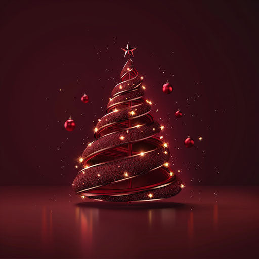 Flat deep maroon background with xmas tree clipart