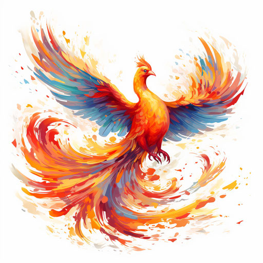 Phoenix clipart in the style of Impressionistic Art, on white background