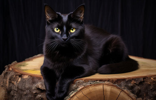 Black cat on old wood stump, wiccan style