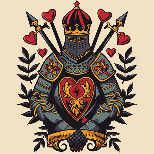 Medieval king of hearts with armor and crests