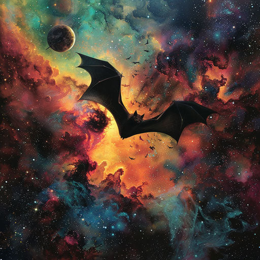 Bat in a vibrant, star-filled galaxy
