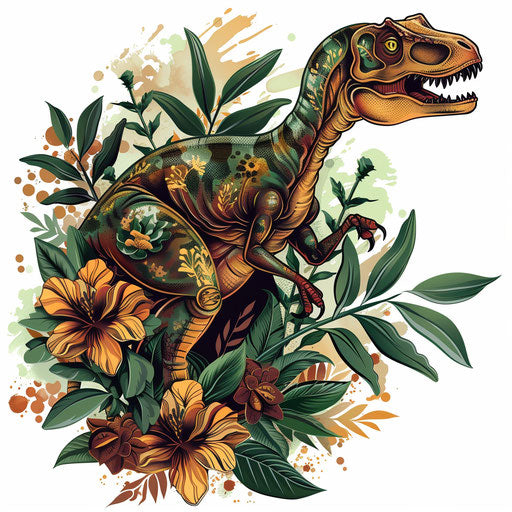 Dynamic flat tattoo sketch of dinosaur evolution