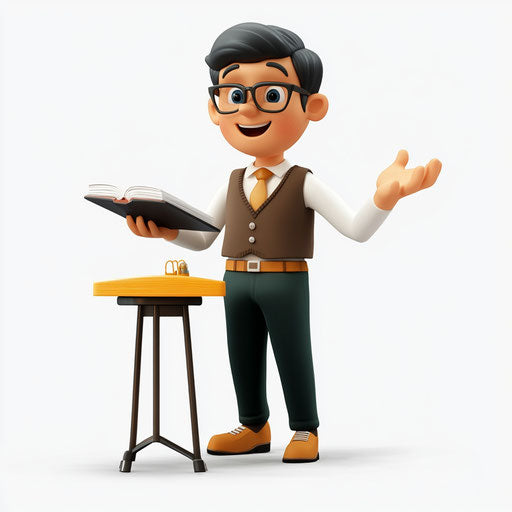 3D teacher in realistic style on flat white background