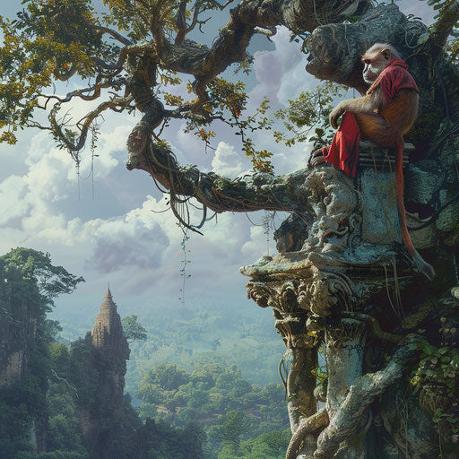 The monkey king overseeing the kingdom from his treetop throne