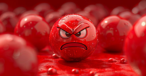 Angry red clip art with angry face, text and emoji installations style