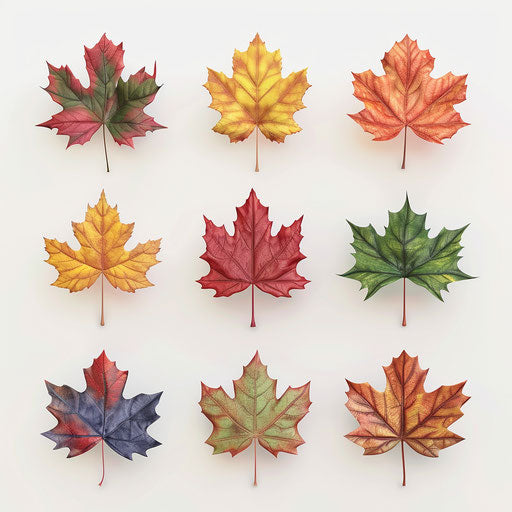 Realistic fall leaves clipart on flat white background