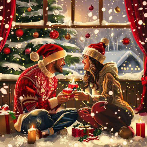 Christmas Eve Clipart with Flat Random Background, Vibrant Tones and Enhanced Clarity