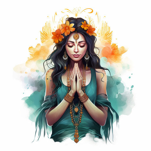 Namaste clipart in the style of Chiaroscuro Art, on a white background