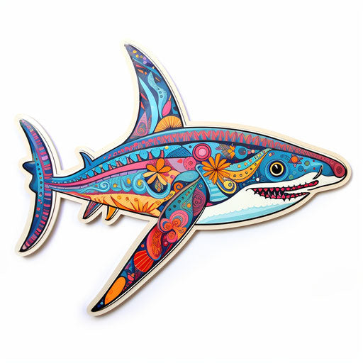 Colorful shark with paisley pattern, feminine sticker art style
