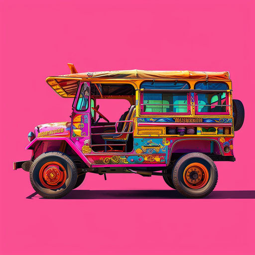 Iconic transportation on vibrant magenta backdrop