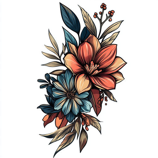 Beautiful flat tattoo sketch with botanical elements