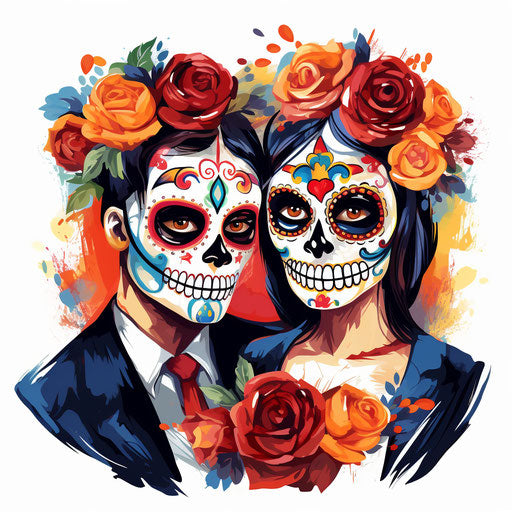 Day of the dead clipart in the style of oil painting, on white background