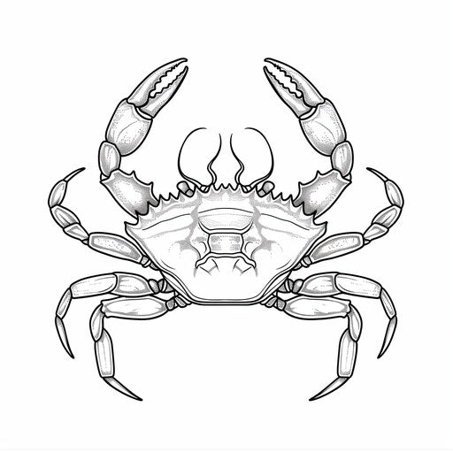 A crab with raised claws, perfect for coloring.
