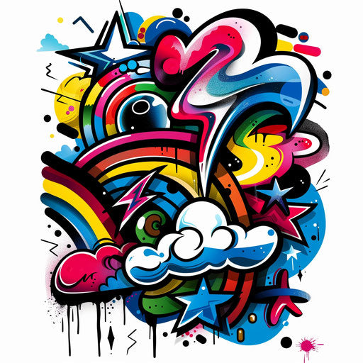 Bold urban rainbow tattoo sketch in a flat clipart style