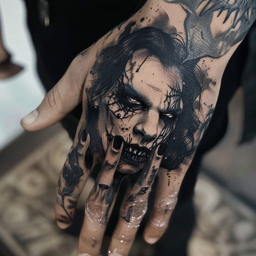 Small hand tattoos of a gothic vampire