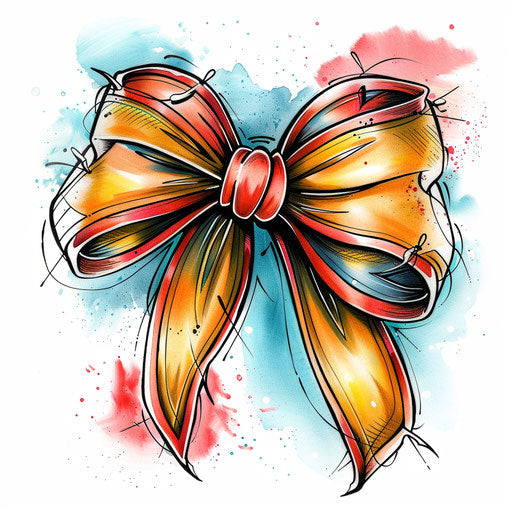 Cartoonish clipart tattoo of a playful bow